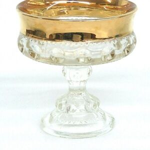 Vintage Indiana Glass King’s Crown Compote Pedestal Candy Dish Clear W/Gold Rim.
